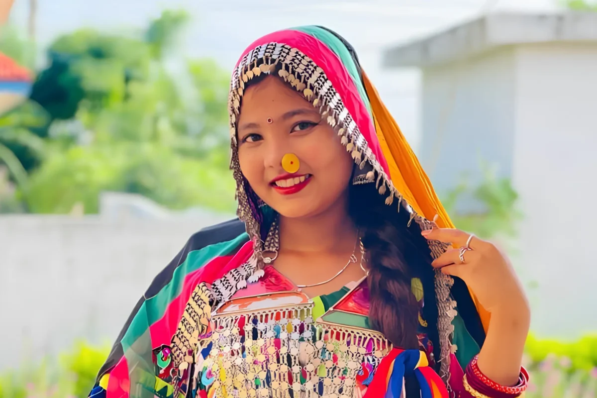 A Rana Tharu housewife, wears traditional attire. Photo: Bikram Rana Tharu. Used with permission.